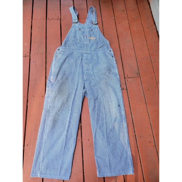 Vintage BIG MAC jc penneys Square Bak Overalls Hickory Stripe 44X 30 made in usa - Picture 3 of 13